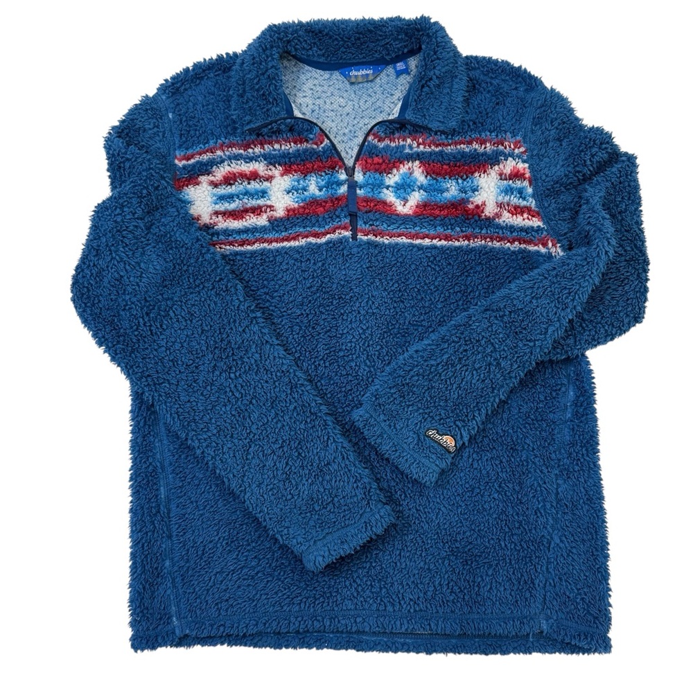 Chubbies Quarter‎ Zip Fleece Pullover Mens Small Blue Geometric Sherpa